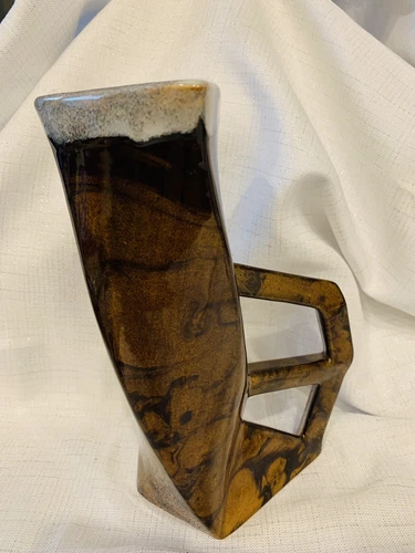 Vintage Modernist VAN BRIGGLE Angled Vase Volcanic Drip Glaze Rim Art Pottery