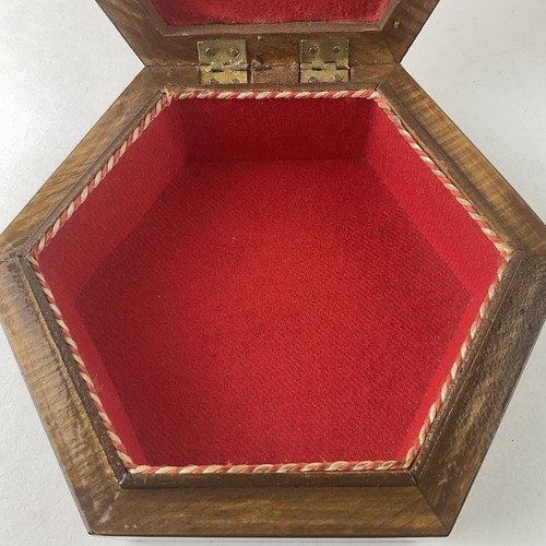 Vintage handgefertigte achteckige Intarsien Holz Einlage Davidstern Klappbox gefüttert 7 Zoll - Bild 7 von 17