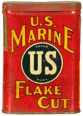 U.S. MARINE FLAKE CUT TOBACCO CAN HEAVY DUTY USA MADE METAL ADVERTISING SIGN