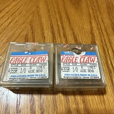 2 Packs Eagle Claw Wide Bend Stainless Size 1/0 Fishing Hooks 43SSR 8 Per Pack