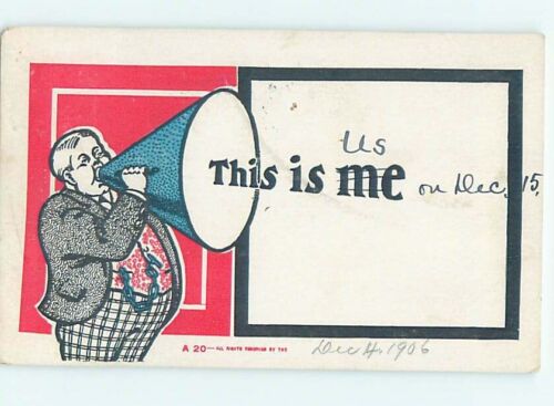 Pre-1907 comic MAN WITH A BULLHORN LOUDSPEAKER DEVICE : make an offer HL1998 - Afbeelding 1 van 2