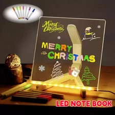 LED Note Board with 7 coloured pens Acrylic dry erase illuminated drawing board