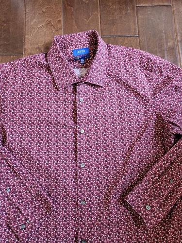 Apt 9 Men's Burgundy Slim Fit Floral Dress Shirt - Size 17.5 34/35 - Picture 3 of 16