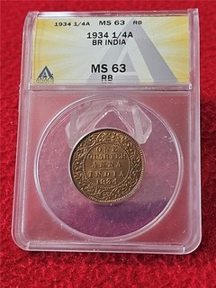 1934 INDIA 1/4 ANNA BRITISH INDIA ANACS MS 63RB #T2807