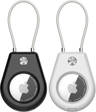 Airtag Secure Holder with Wire Cable, 2 Pack Air Tag Keychain Holders for Key Ri