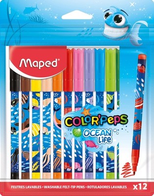 Maped - Felt tip pens Ocean Life - 12 pieces - 2 mm medium tip - perfect for dra