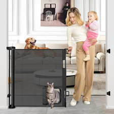 Retractable Baby Gates with Door 55" Wide Retractable Dog Gate with Pet Door Out