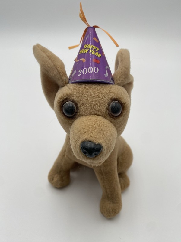 Chihuahua Plush Stuffed Dog with "Happy New Year 2000" Party Hat
