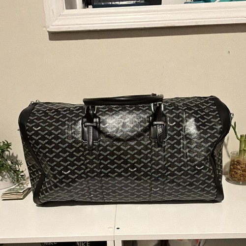 Goyard Canvas Duffle Bag 20in. Black/Gray Geometric, Adjustable Straps