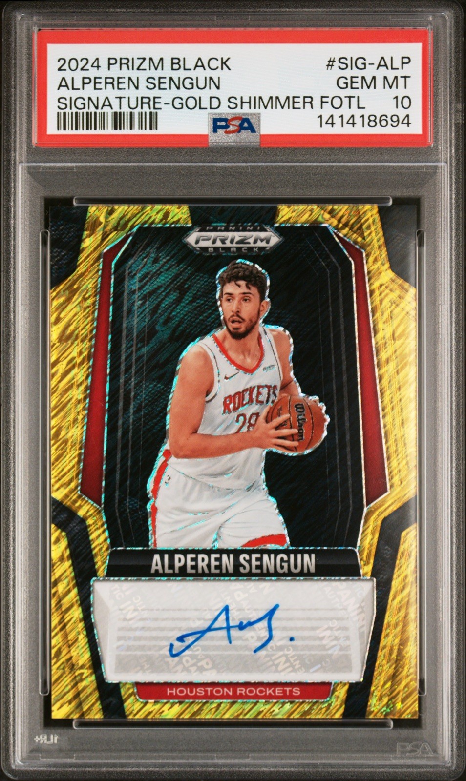 2024 Panini Prizm Black Alperen Sengun Gold Shimmer Auto 7/10 PSA 10