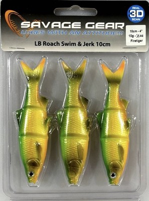 Savage Gear LB Roach Swim & Jerk 10cm 10g Fire Tiger 3 pro Pack Real 3D Scan