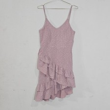 Fanco Mini Dress Womens M Lavender Purple Polka Dot Ruffle Asymmetrical V-Neck