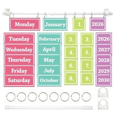 Classroom Colorful Flip Calendar Chart Set 55 Cards Hanging Rod Teacher Supply