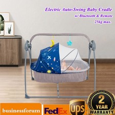 Electric Baby Cradle Crib Infant Auto-Swing Bed Rocker Bluetooth Remote Control