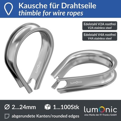 1-100x Drahtseil Kausche 2-24mm Edelstahl V2A V4A rostfrei Seilkausche