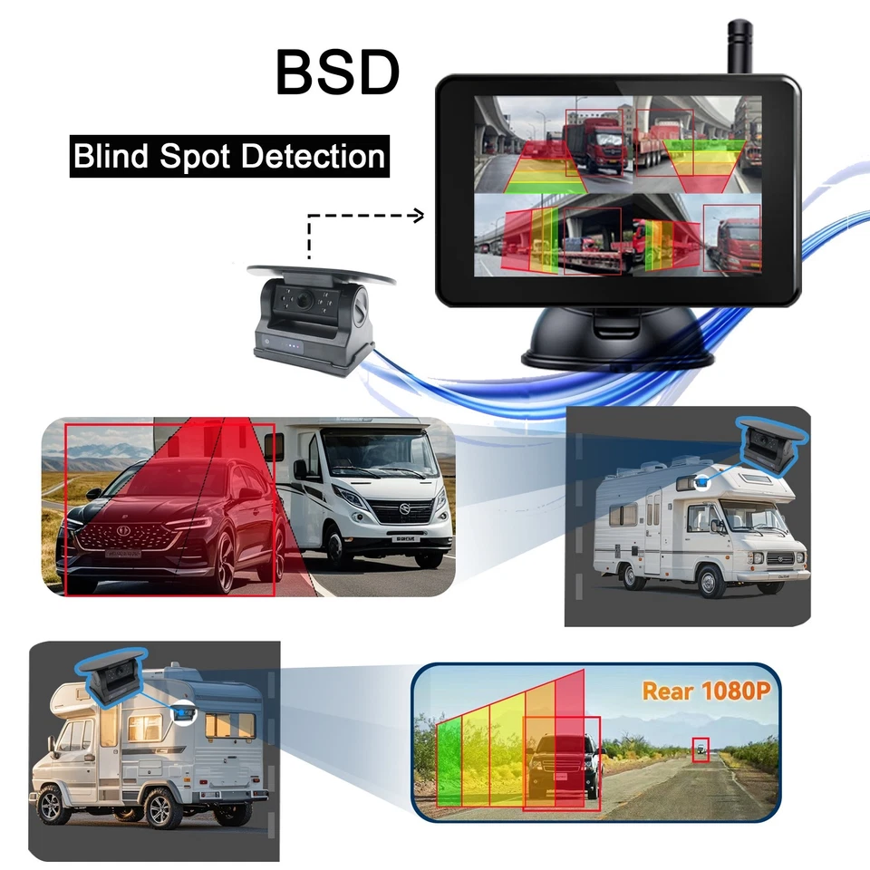 Magnetic Solar Wireless Backup Camera 1080P DVR 5" Monitor Reverse for Truck RV - image 4 of 4