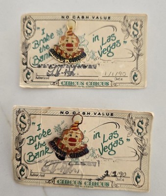 Vintage Circus Circus Las Vegas Clown Pin Lot of 2 I Broke the Bank 1990