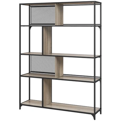 HOMCOM Libreria A 5 Livelli, Design A Cubi Sovrapposti, Bianco E Grigio, In Truciolato, Dimensioni 33x28x161 Cm, Con Cinghie Anti-ribaltamento - 2