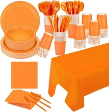 Orange Party 229PCS Disposable Dinnerware Set for 30 Guests Wedding Birthday
