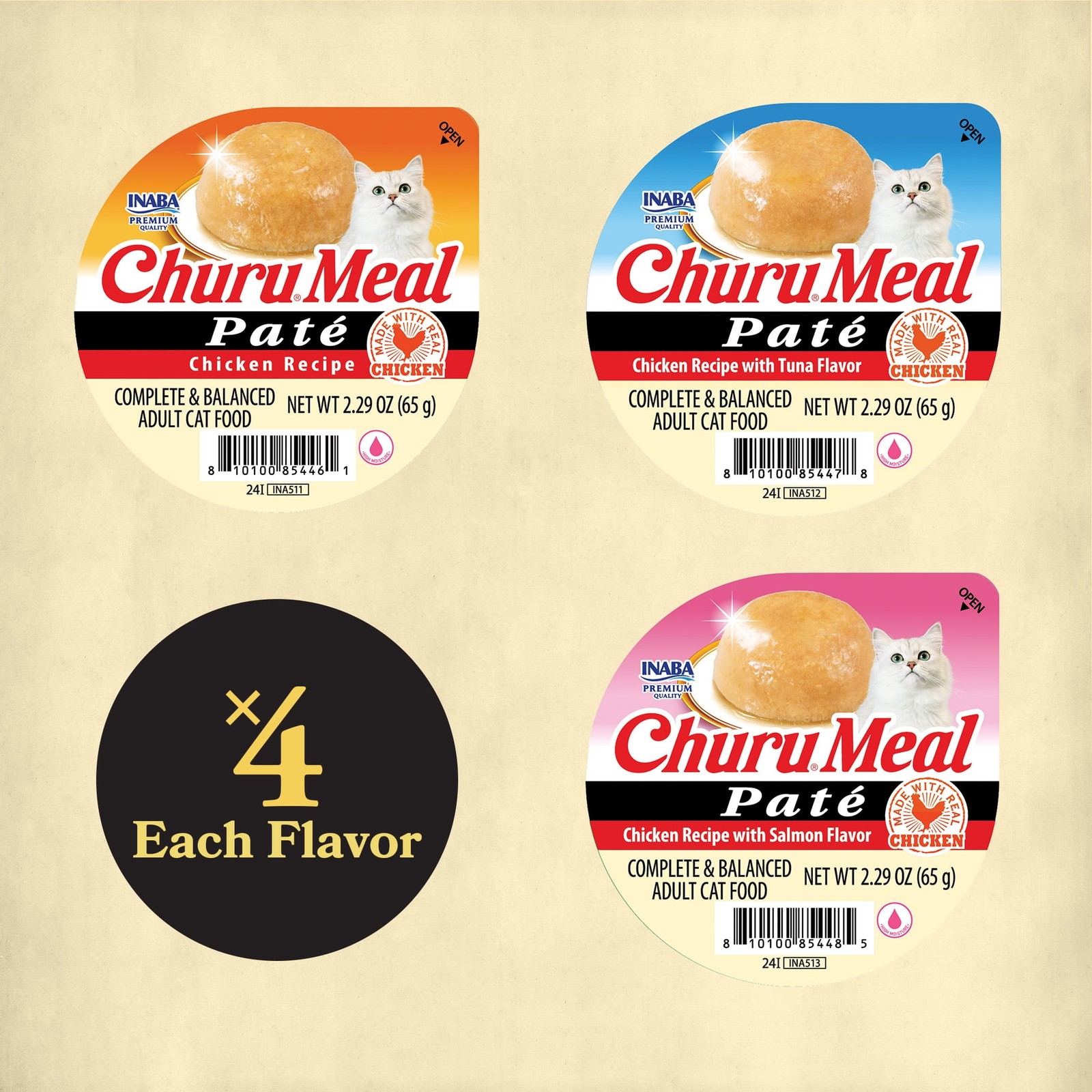 INABA Churu Meal Paté Adult Wet Cat Food, 2.29 oz cup, Chicken Variety Pack