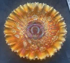 FANTASTIC VINTAGE CARNIVAL NORTHWOOD MARIGOLD GOOD LUCK PCE BOWL “SUPER COLOR”