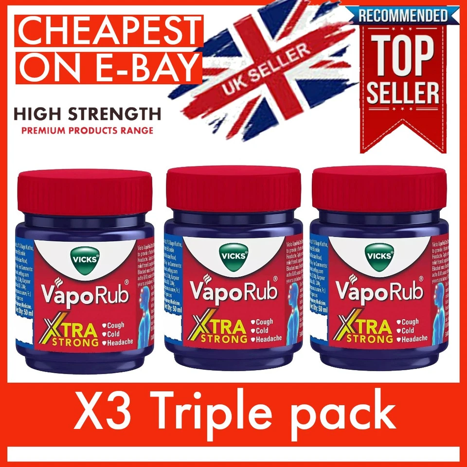 Vicks VapoRub Xtra Strong X3 TRIPLE PACK for Cough Cold and Headache - 50 ml ✅