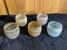 Vintage Spaghetti String Drinking Glass 50's MCM Rubber Roly Poly Set of 5