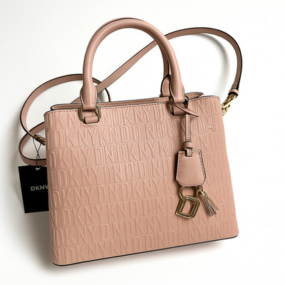NWT DKNY Paige Medium Satchel Embossed Leather Bag Blush Pink Top Handle Charms