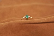 Natural Green Emerald and Diamond Gemstone 10k Solid Gold Women Ring