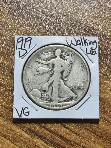1919 D Walking Liberty Silver Half Dollar Nice VG Very Good Coin (Raw15830)
