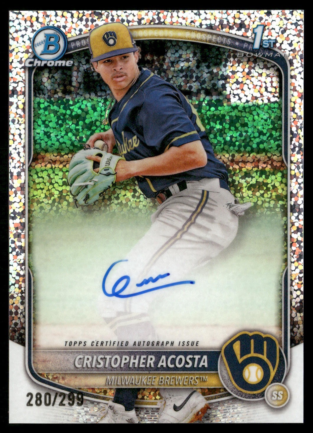 2025 Bowman Chrome Cristopher Acosta 1st Auto Speckle Refractor /299 Brewers