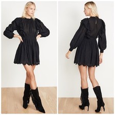 Ulla Johnson Womens Dorithie Embroidered florals Round Neck Dress in Noir Size 8