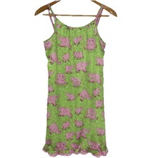 Nick Nora Gown Girls 14-16 Green Elephant Cami Satin Roller Skates Nightgown