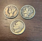 Lot Of 3-2 Mercury Dimes, 1 Rosevelt Circulated 90% Silver Coins 1940, 1941,1946