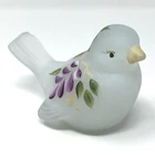 Fenton Art Glass Satin Opalescent Song Bird Hand Painted Floral  Signed