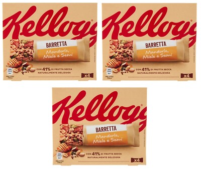 3x Kellogg's Barretta Erdnuss-Mandel-Samen und Haferriegel mit Honig Riegel 128g