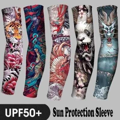 2024 New Men Long Summer Tattoo Sleeves Seamless Armguard Sun Protection Cover O