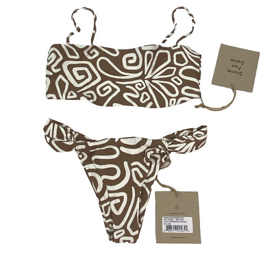 NWT Stone Fox Swim SET Size XS Bliss Top Bijou Bottom Brown Swirl Woman Swimsuit