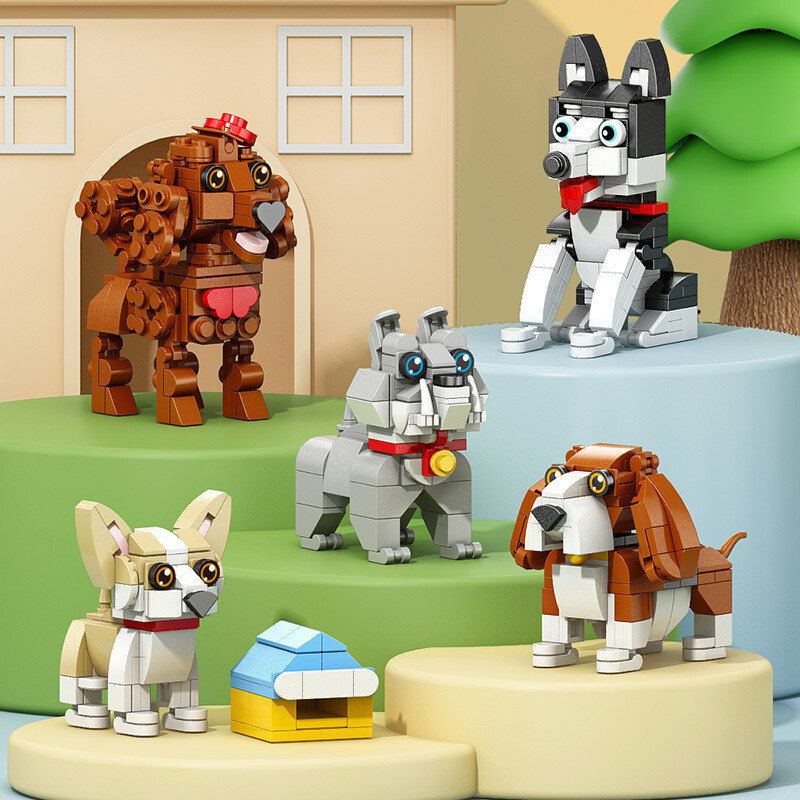 Puzzle assembling building blocks, toys, animals, dog ornaments DIY interaction