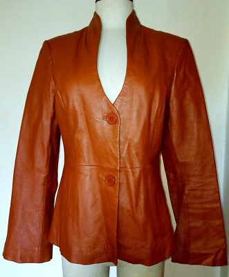 Vintage Rust Brown Leather Blazer Size M By Metrostyle
