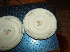 2 International Marmalade Stoneware Saucers Geese Blue Ribbon Fruit Flower 2 pcs