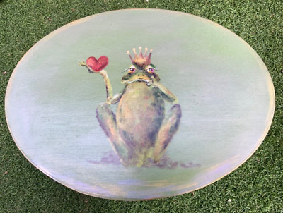 Vintage handbemalt grün oval Holz Frosch Aufbewahrungsbox mit Deckel
