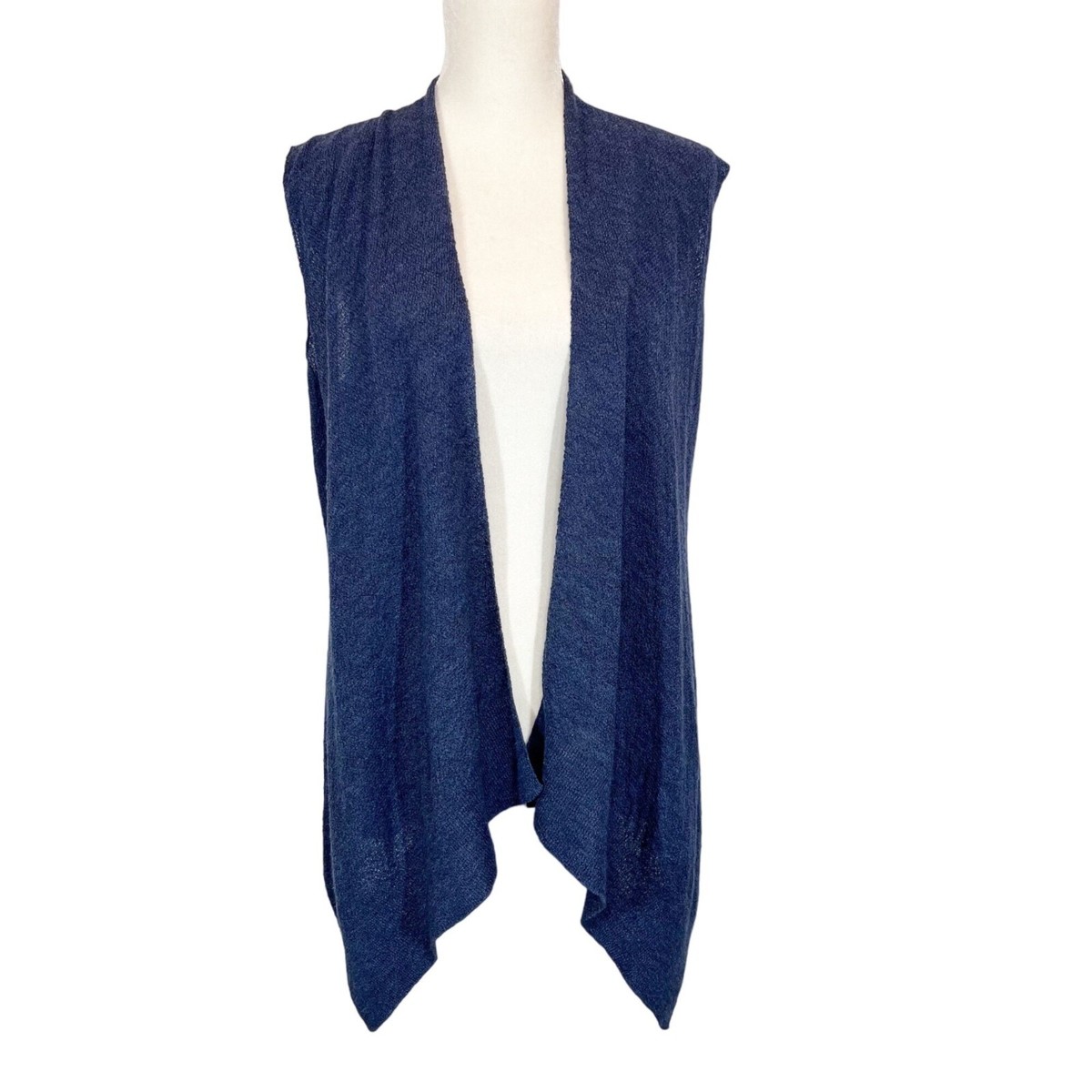 Eileen Fisher 100% wool Navy Blue Knitted Vest Size S Lightweight