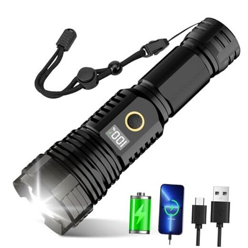 Flashlights High Lumens Rechargeable, 990000LM LED Super Bright Flash Black