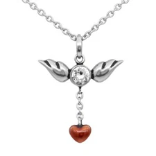 Heart and Wings Necklace Love In Flight Pendant with Crystals Controse