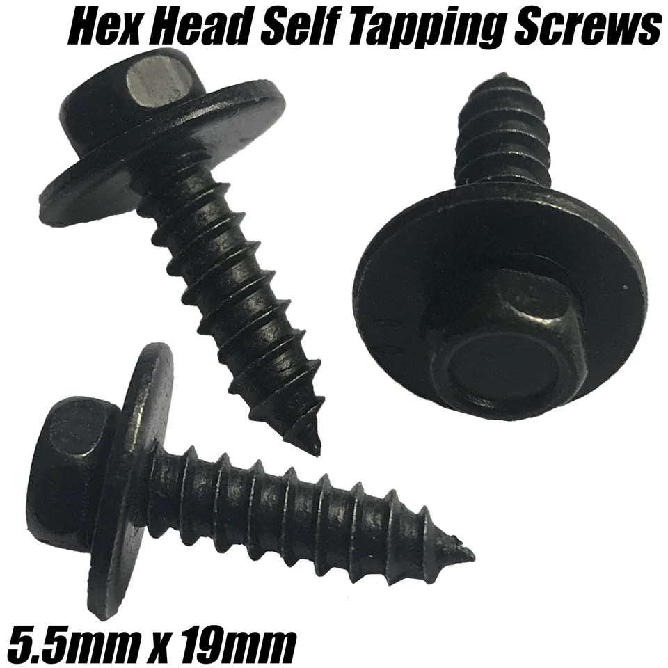 ADL 40x 5.5mm x 19mm Hex Head Self Tapping Screws with Washers Blacks Metal TCP39