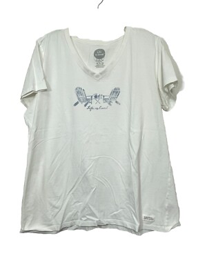 Life Is Good Crusher T Shirt White Blue Adirondack Chair Relax Womens XL