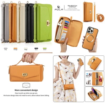 Crossbody Wallet Removable Magnetic MagSafe Case For iPhone 15/16/17 Samsung S25 - Image 1 of 4