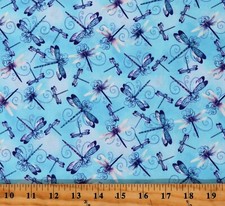 Cotton Dragonflies Bugs Swirls Dragonfly Lagoon Fabric Print by the Yard D762.75