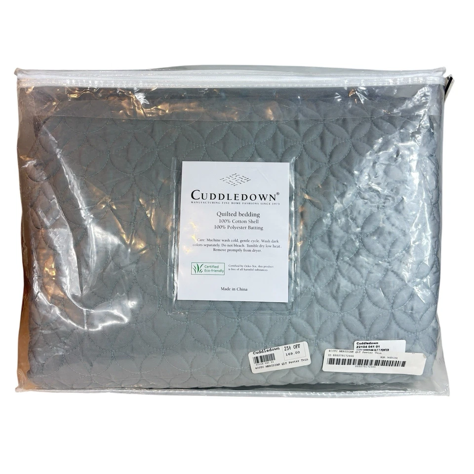 CUDDLEDOWN Edredón Colcha Doble Meridiano Algodón Estaño Gris Acolchado NUEVO Foto 4 de 4